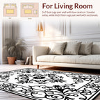 Ornate Floral Scrollwork Black White Rug