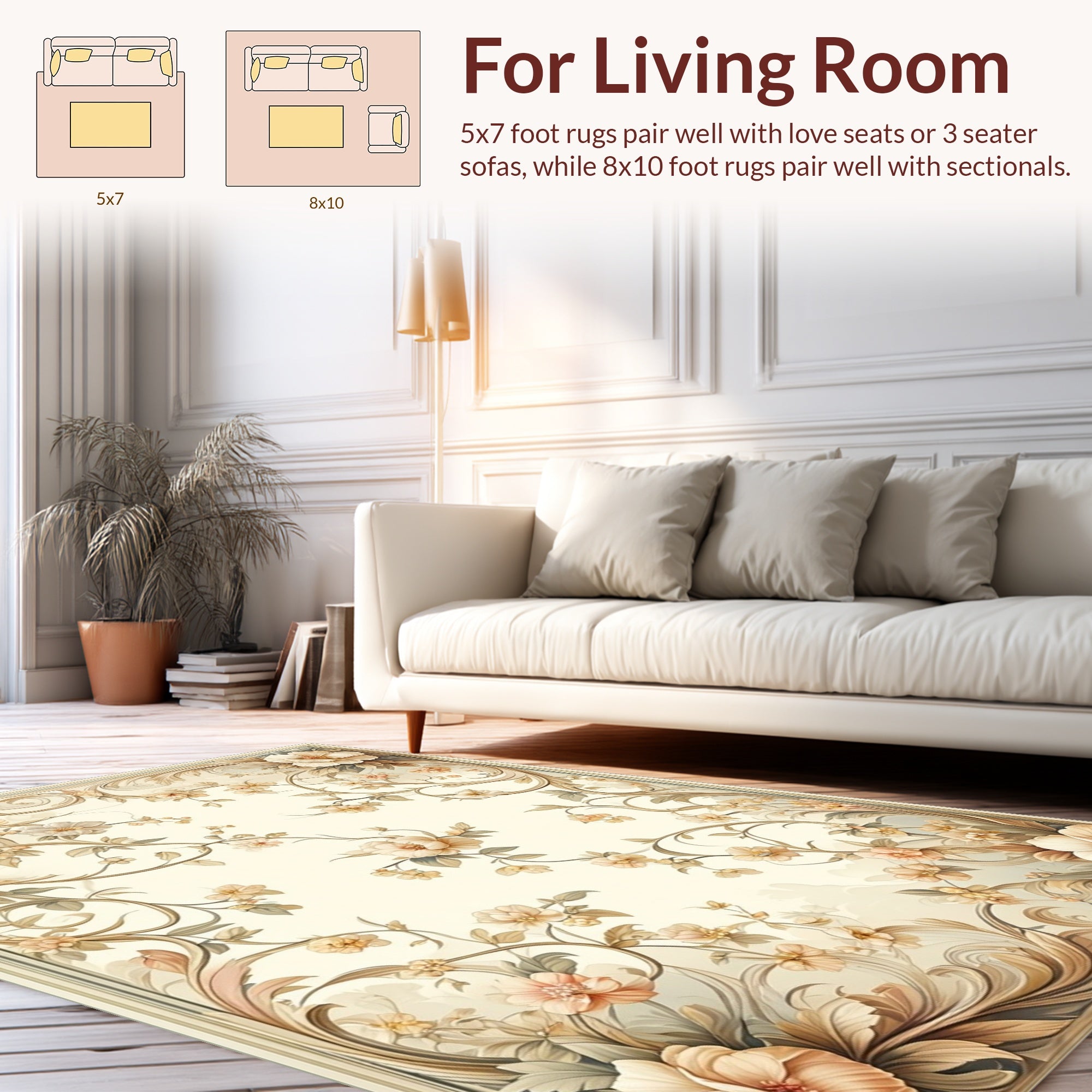 Soft Floral Vines Patterned Rug