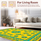 Yellow Teal Floral Medallion Rug