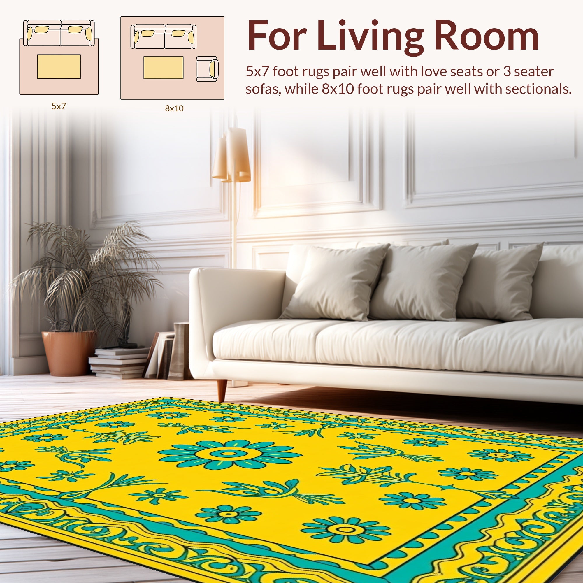 Yellow Teal Floral Medallion Rug