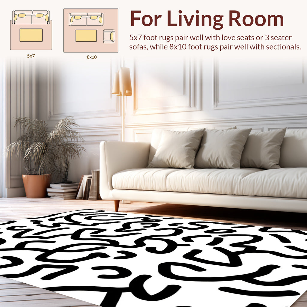 Bold Black Wavy Line Pattern Rug