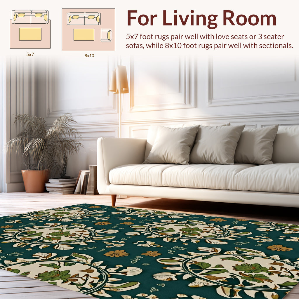 Emerald Floral Medallion Pattern Rug