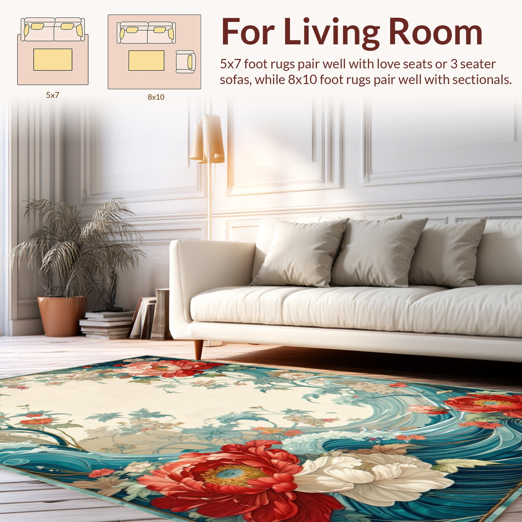 Ocean Bloom Art Nouveau Floral Rug