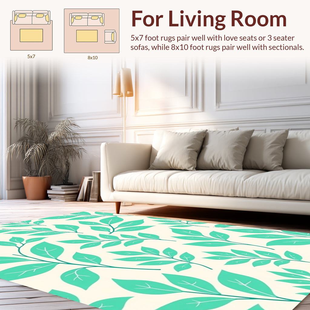 Teal Leaf Pattern Abstract Design Rug