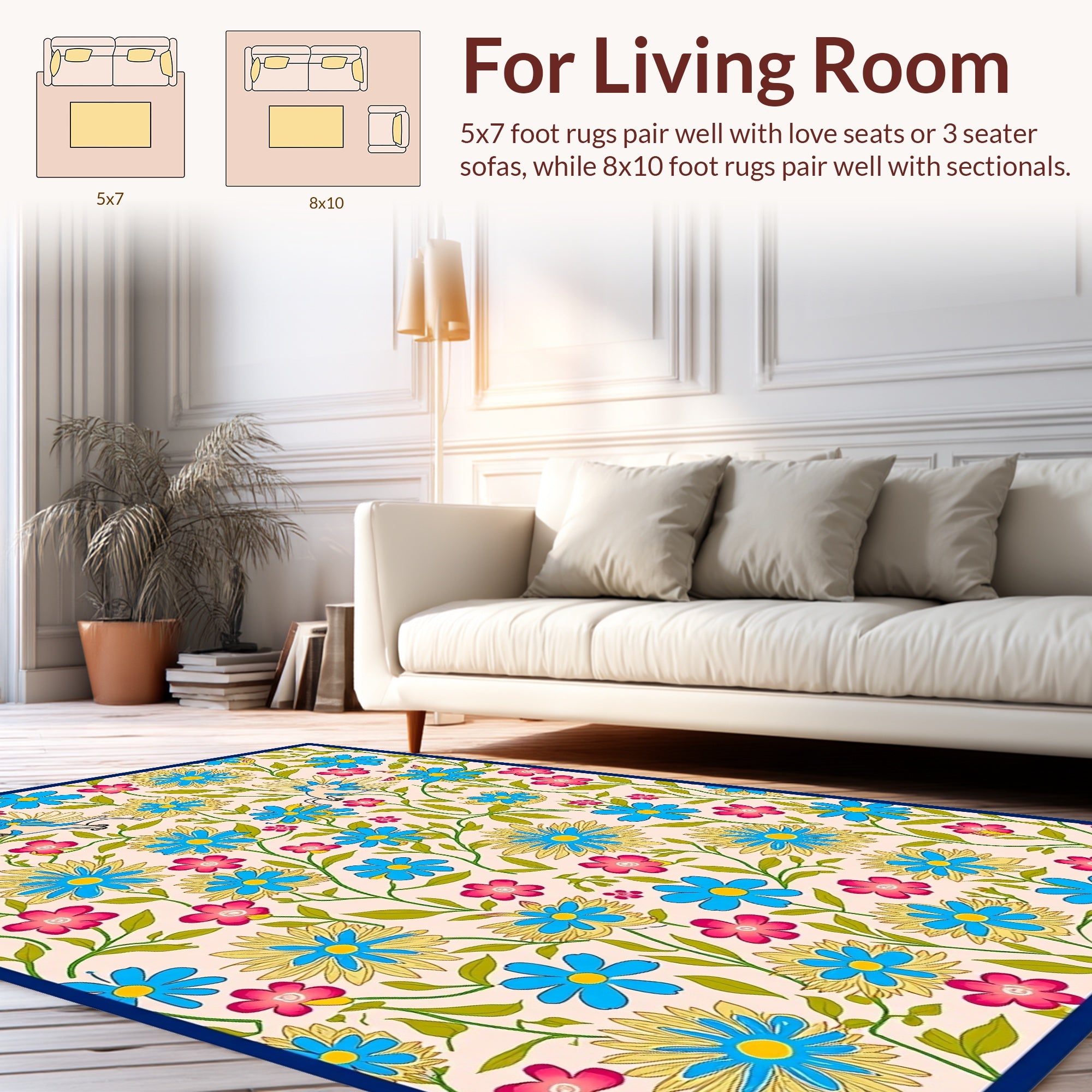 Playful Floral Creatures Print Design Rug