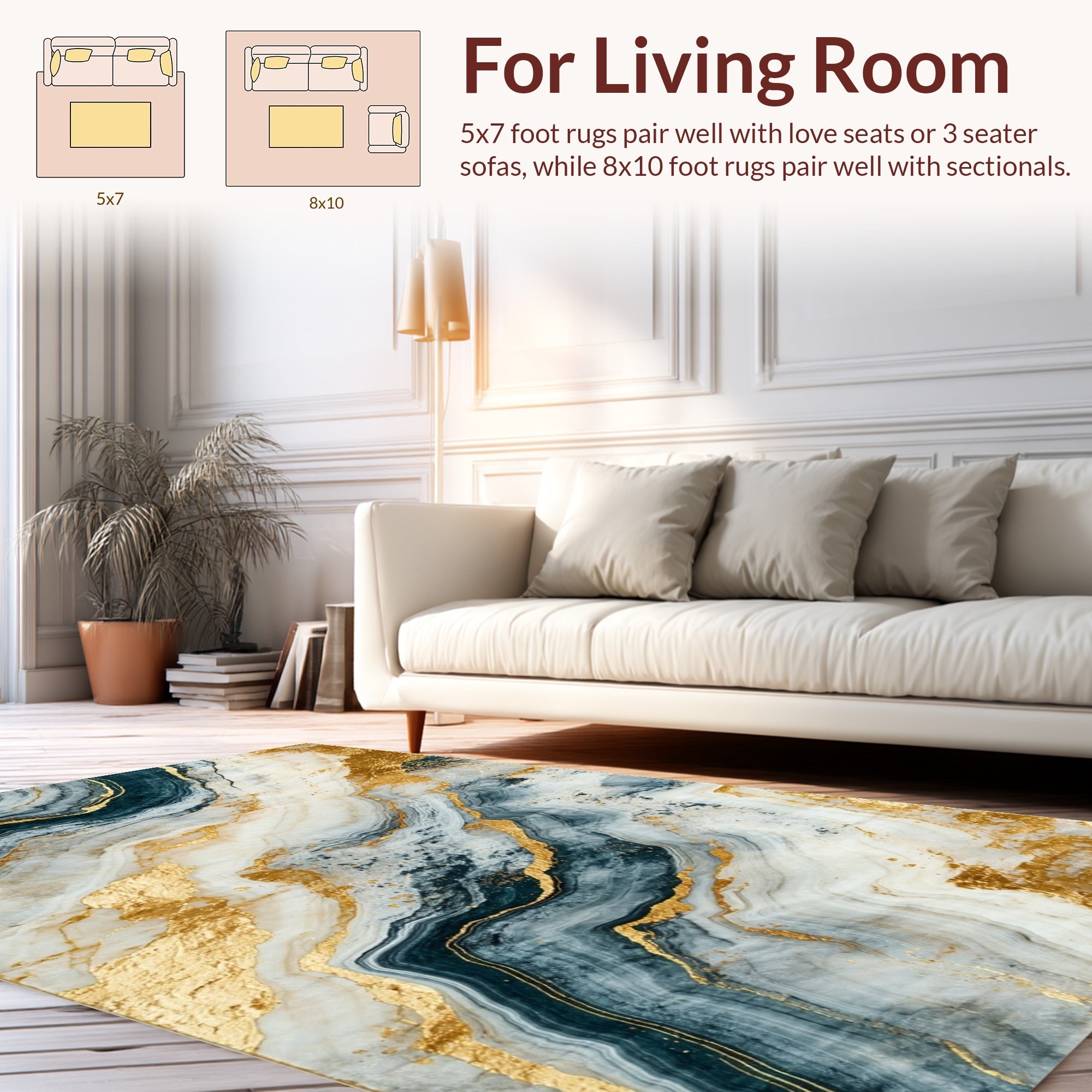 Marble Gold Veined Abstract Design Rug