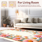 Pastel Daisy Floral Border Pattern Rug