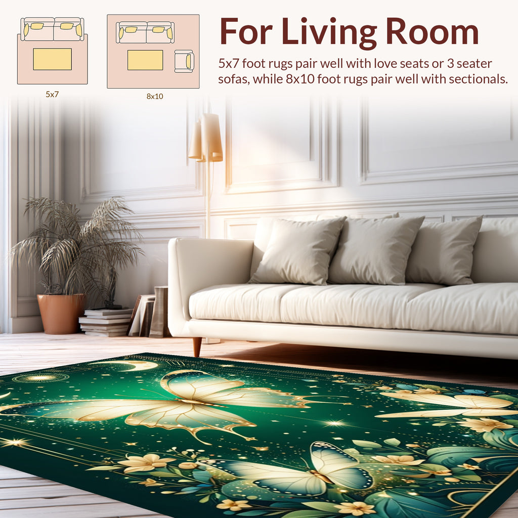 Elegant Emerald ButterflyCelestial Garden Rug