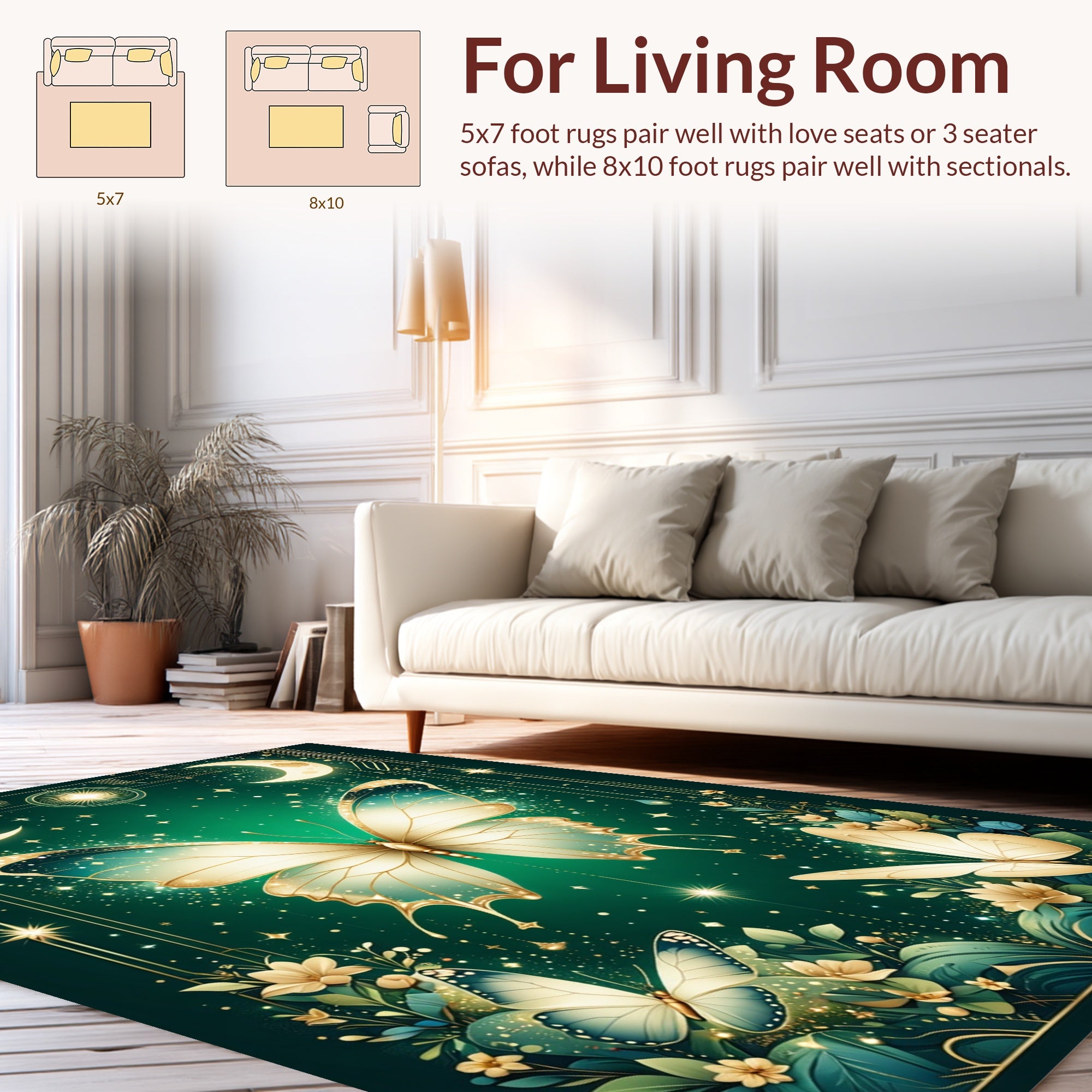 Elegant Emerald ButterflyCelestial Garden Rug