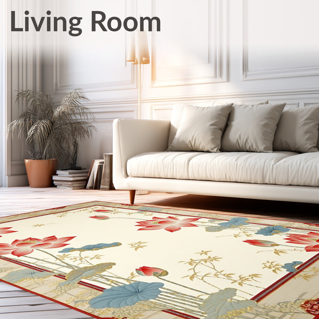 Elegant Red Lotus Floral Garden Rug