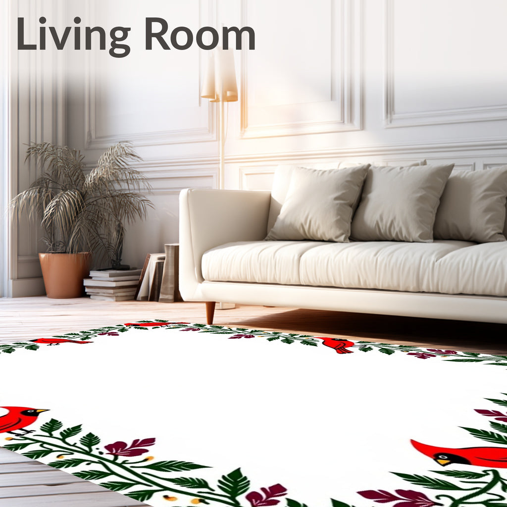 Red Cardinal Foliage Border Rug