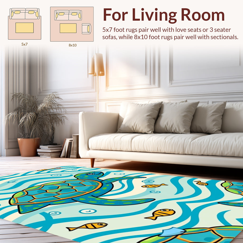 Playful Sea Turtle Fish Pattern Rug