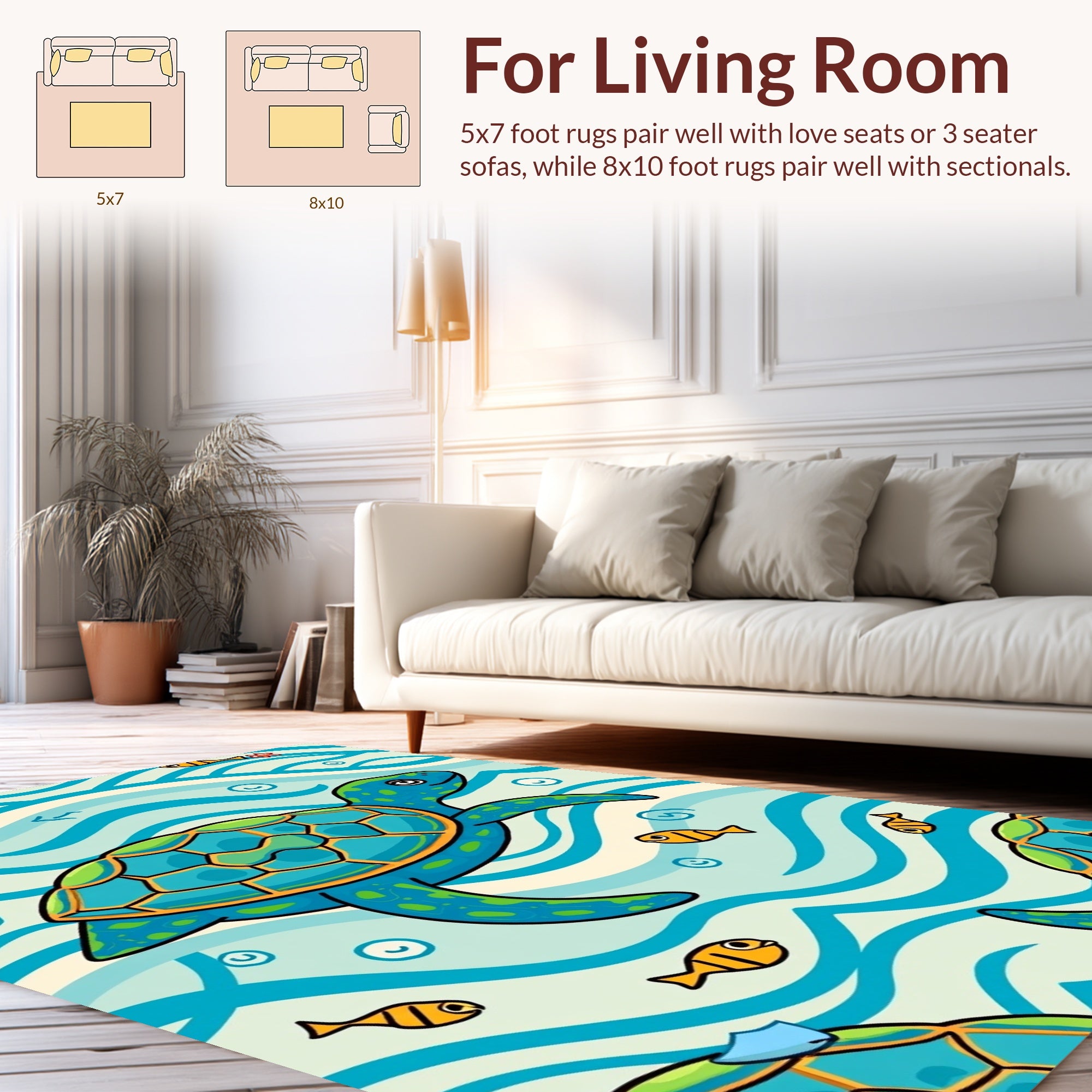 Playful Sea Turtle Fish Pattern Rug
