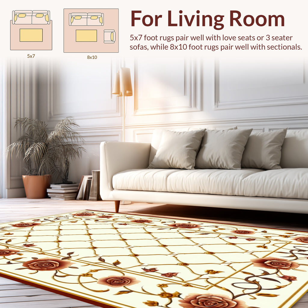 Floral Golden Lattice Rose Design Rug