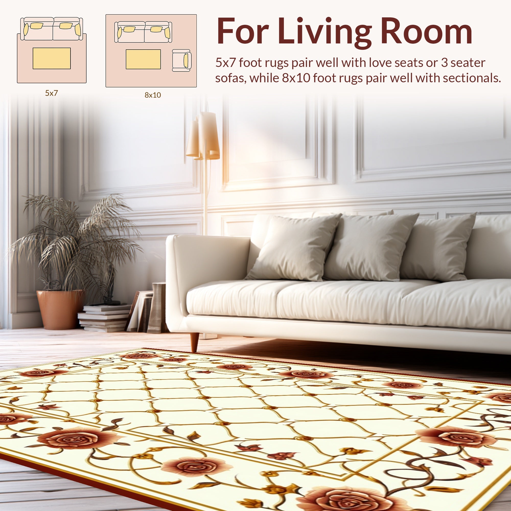 Floral Golden Lattice Rose Design Rug