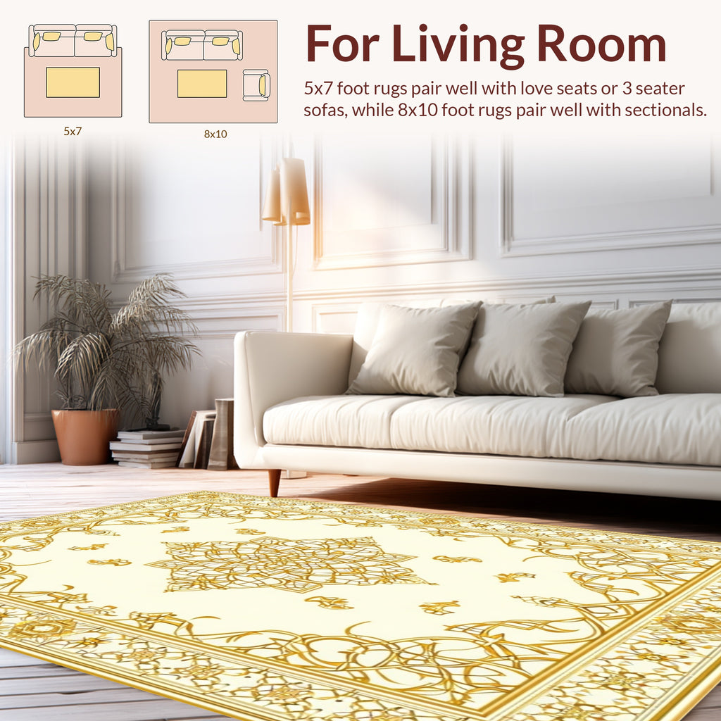 Golden Ornate Mandala Pattern Rug