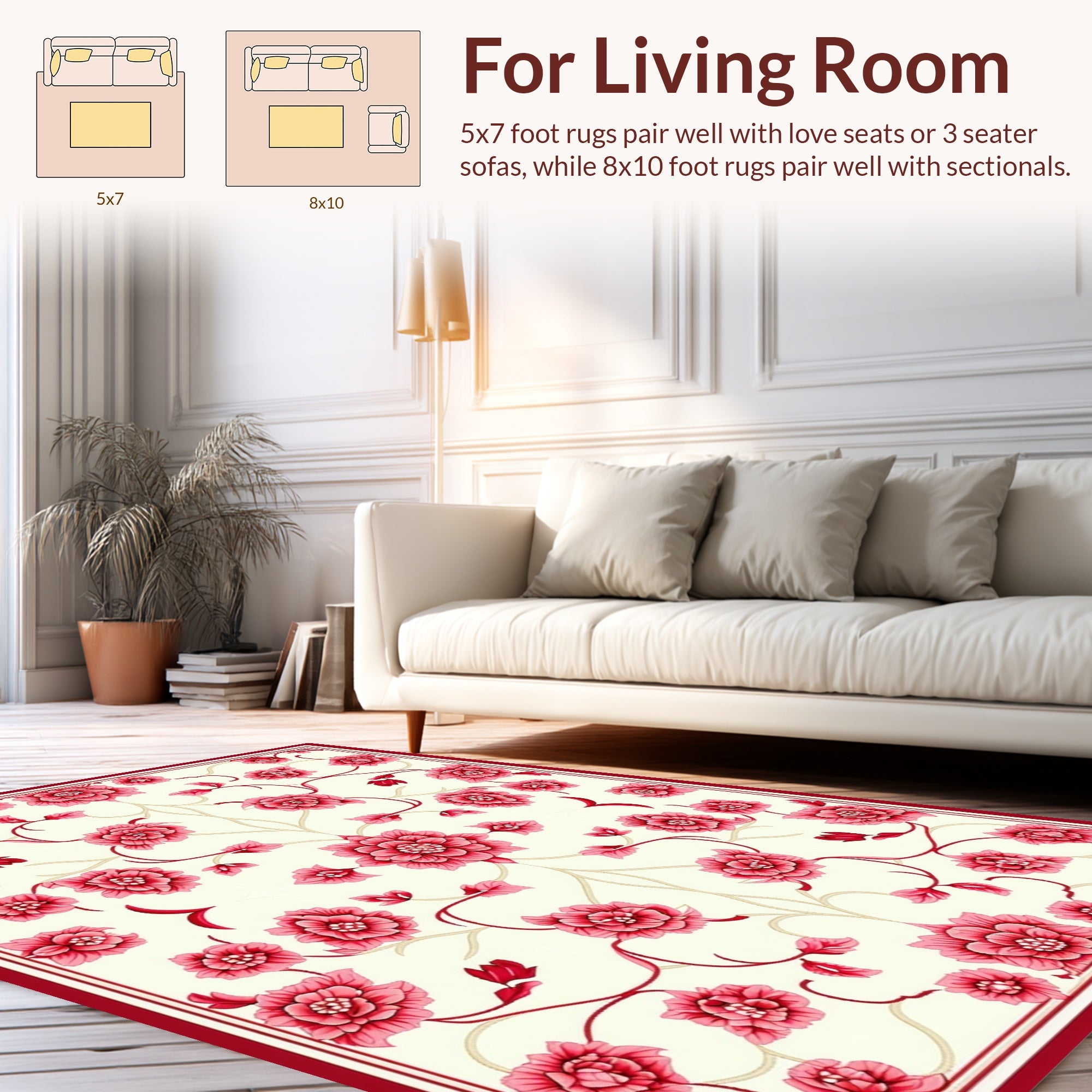 Classic Pink Floral Vine Pattern Rug