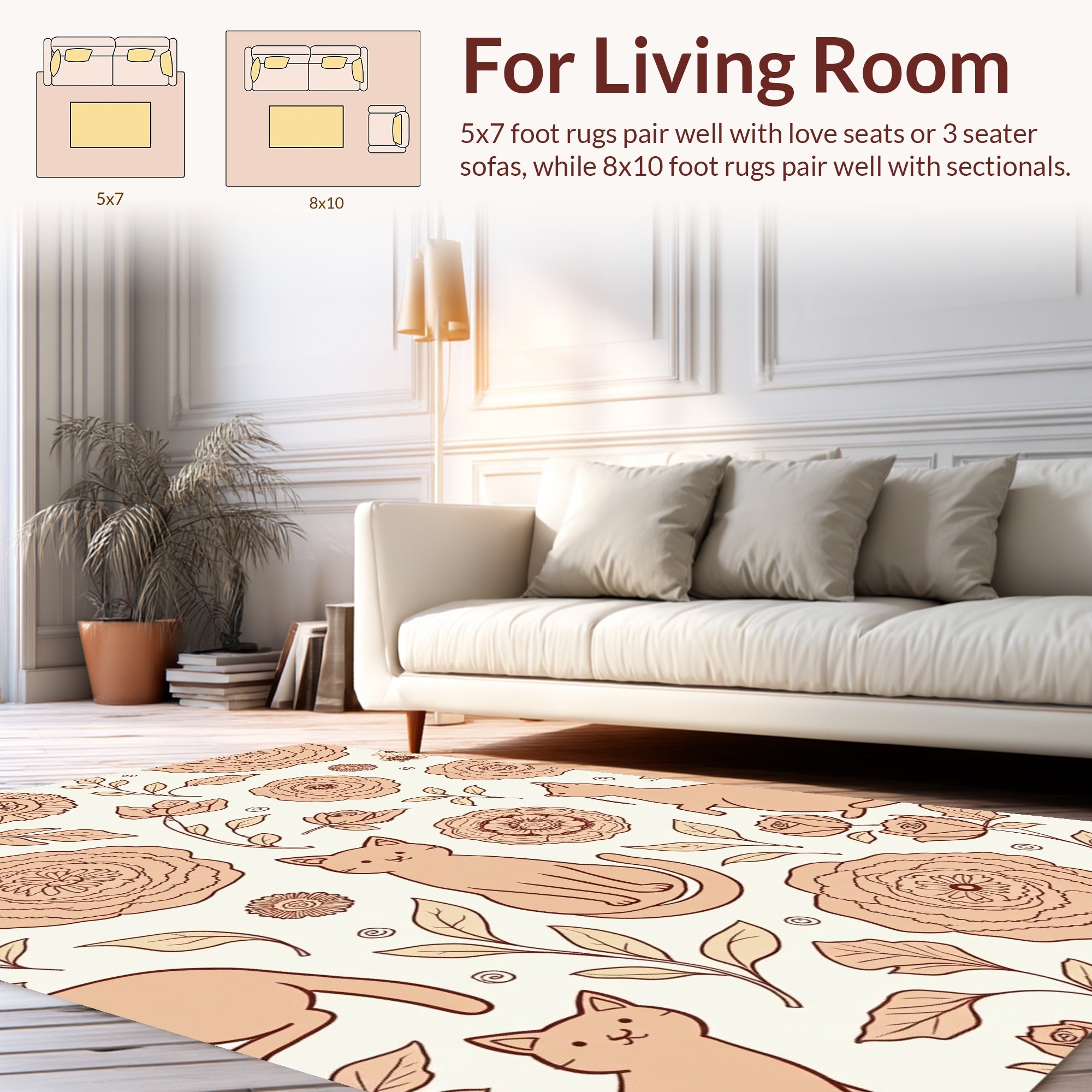Whimsical Cats And Floral Garden Rug