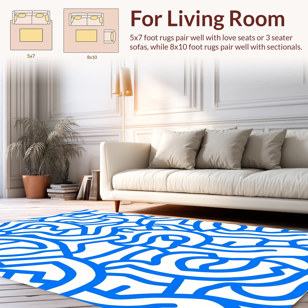 Blue Wavy Abstract Pattern Rug