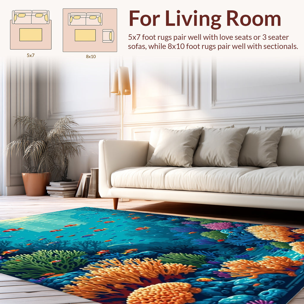 Vibrant Coral Reef Fish Scene Rug