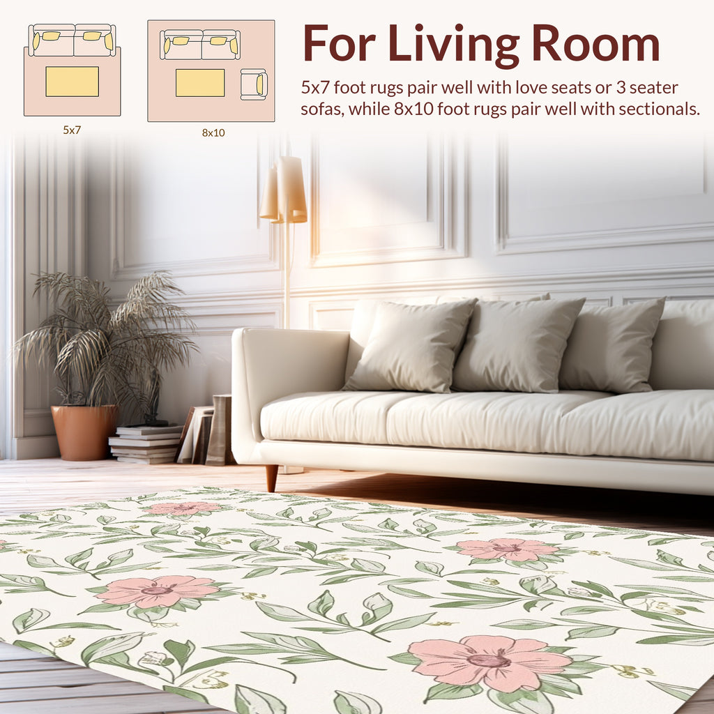 Delicate Pink Floral Leaf Pattern Rug