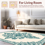 Teal Floral Crest Motif Design Rug