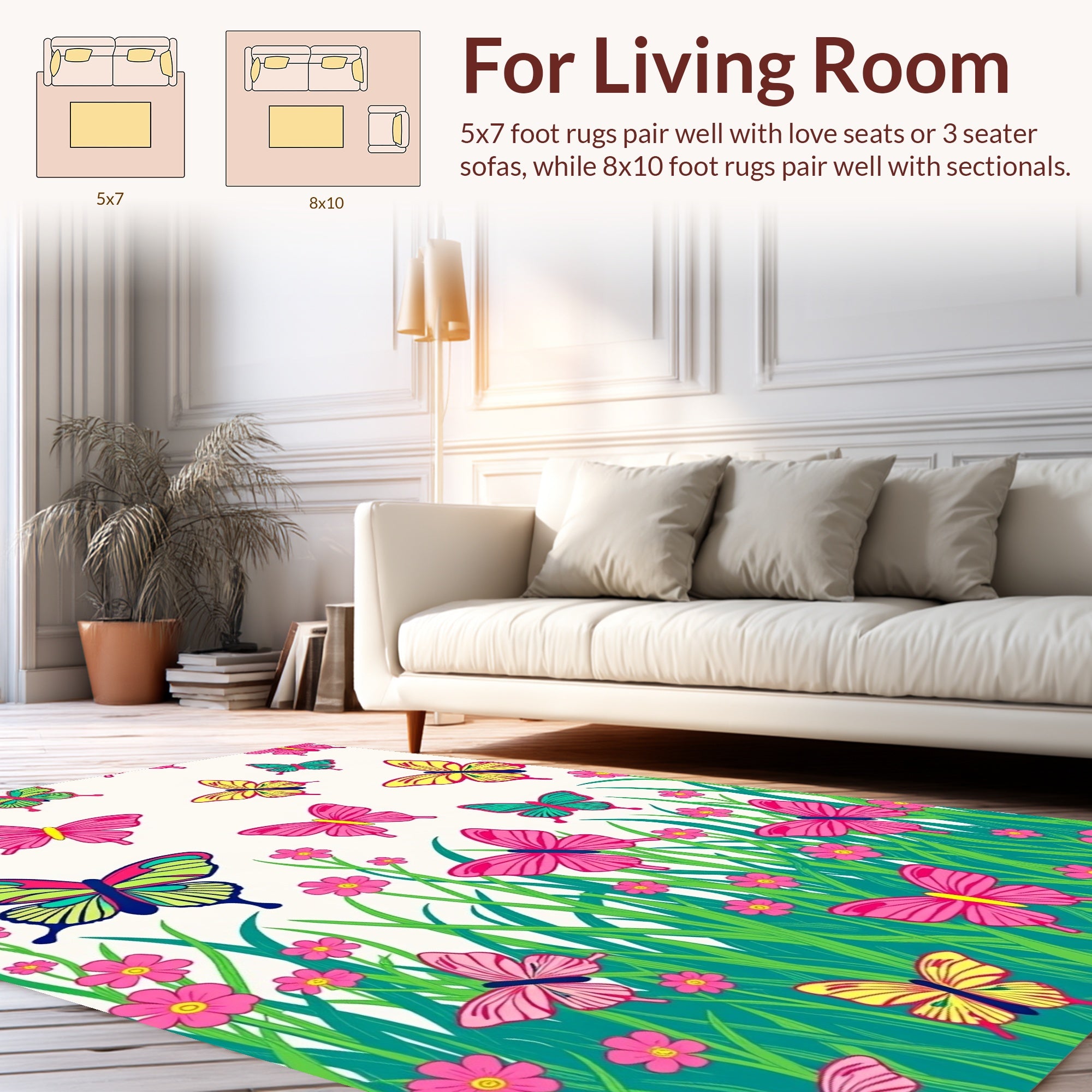 Vibrant Butterfly Garden Pattern Rug