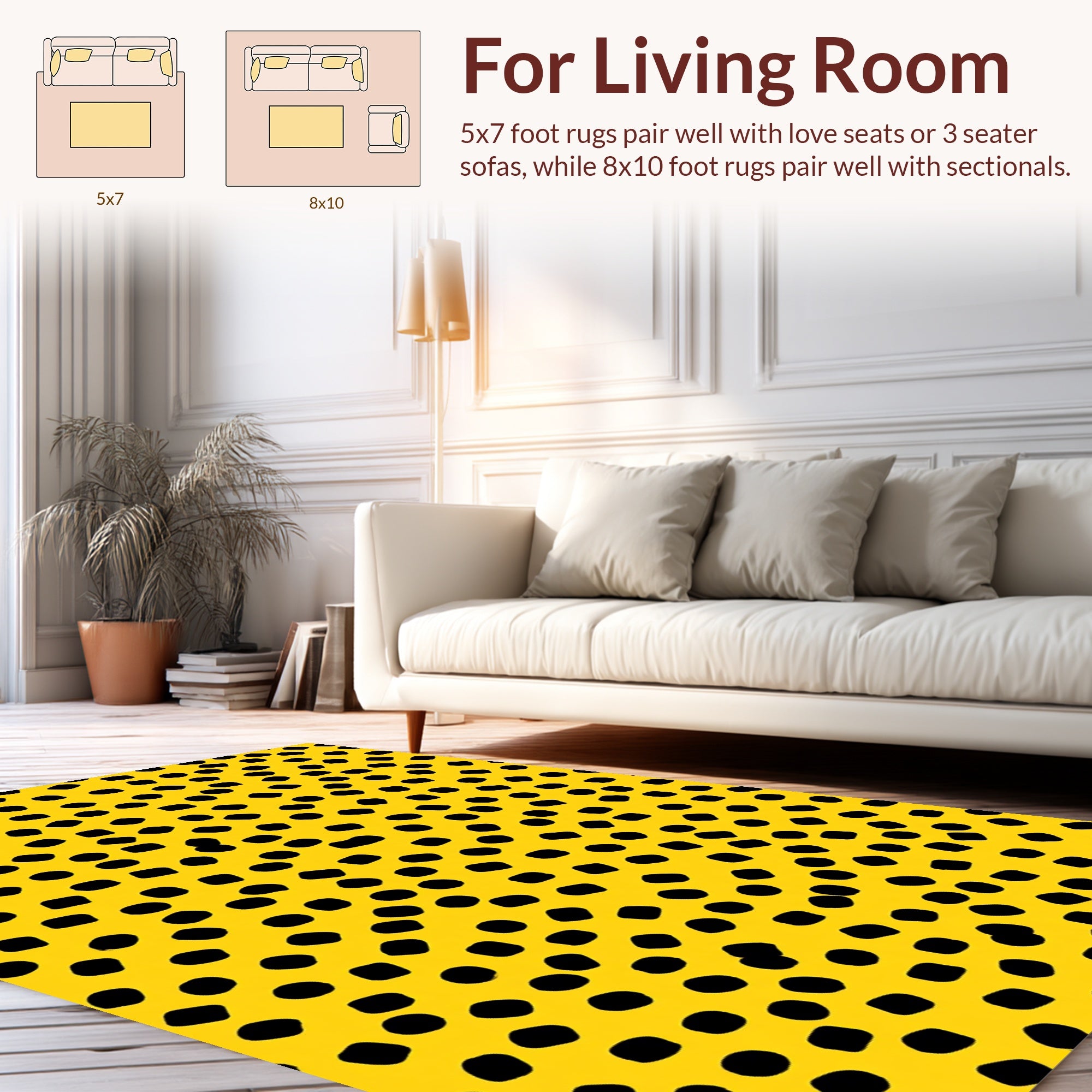 Yellow Black Polka Dot Pattern Rug