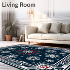 Winter White Snowflake Blue Border Rug