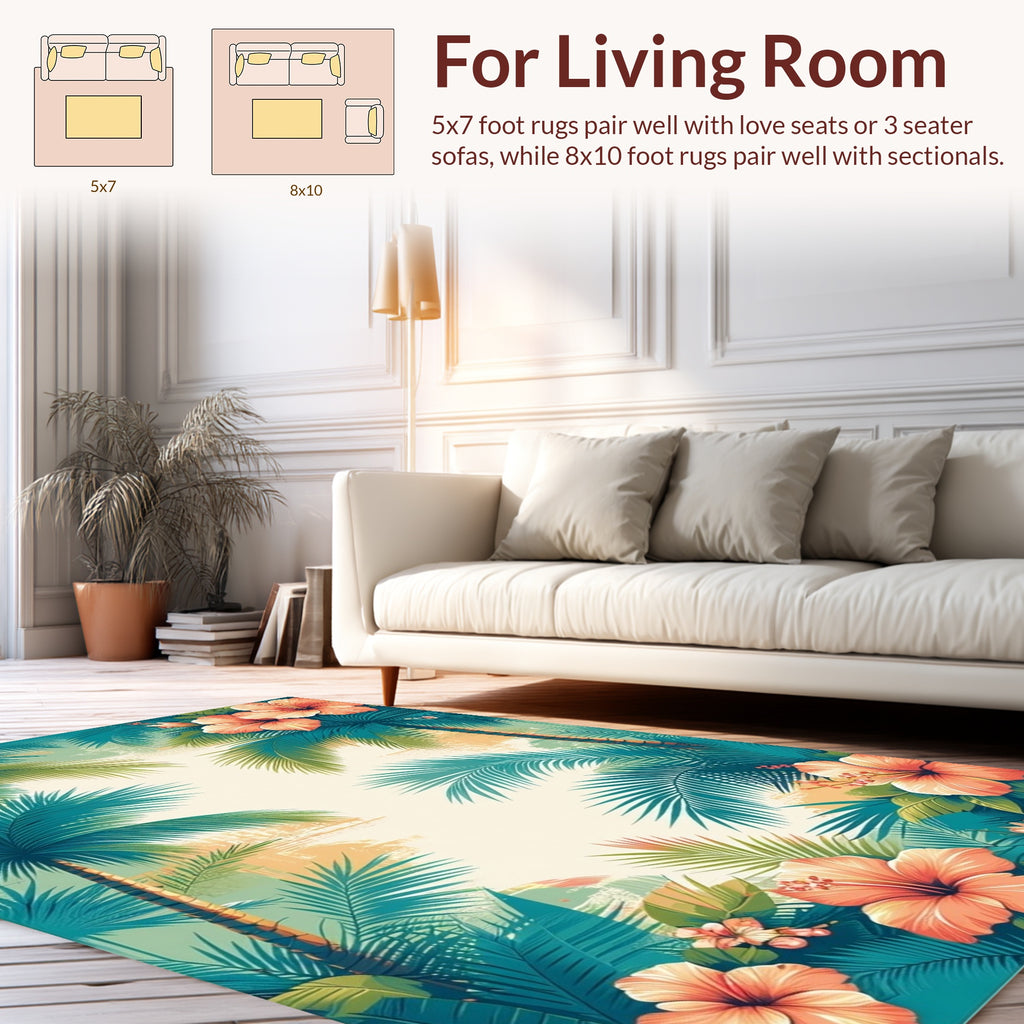 Tropical Floral Palm Leaf Pattern Rug