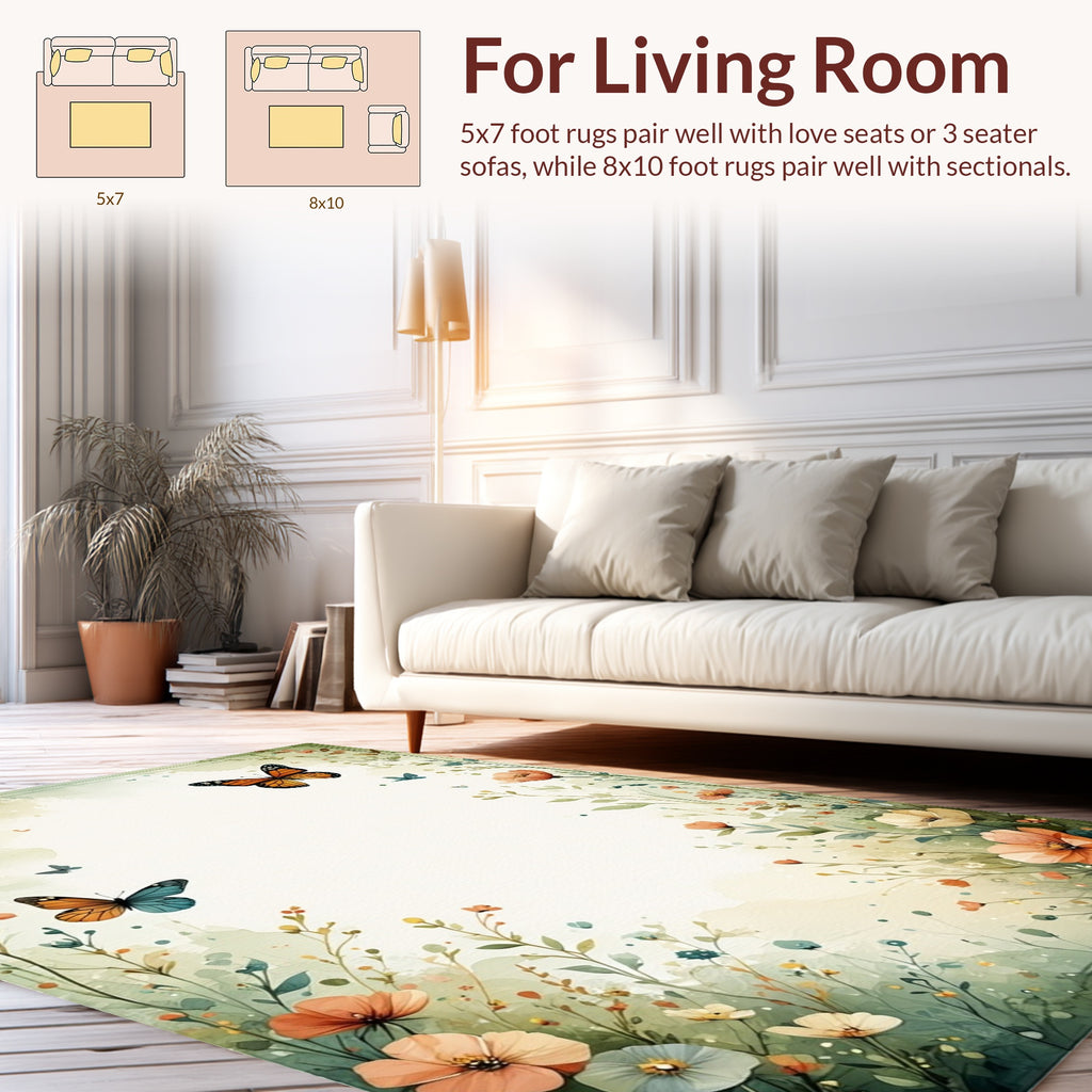 Whimsical Floral Butterflies Watercolor Rug