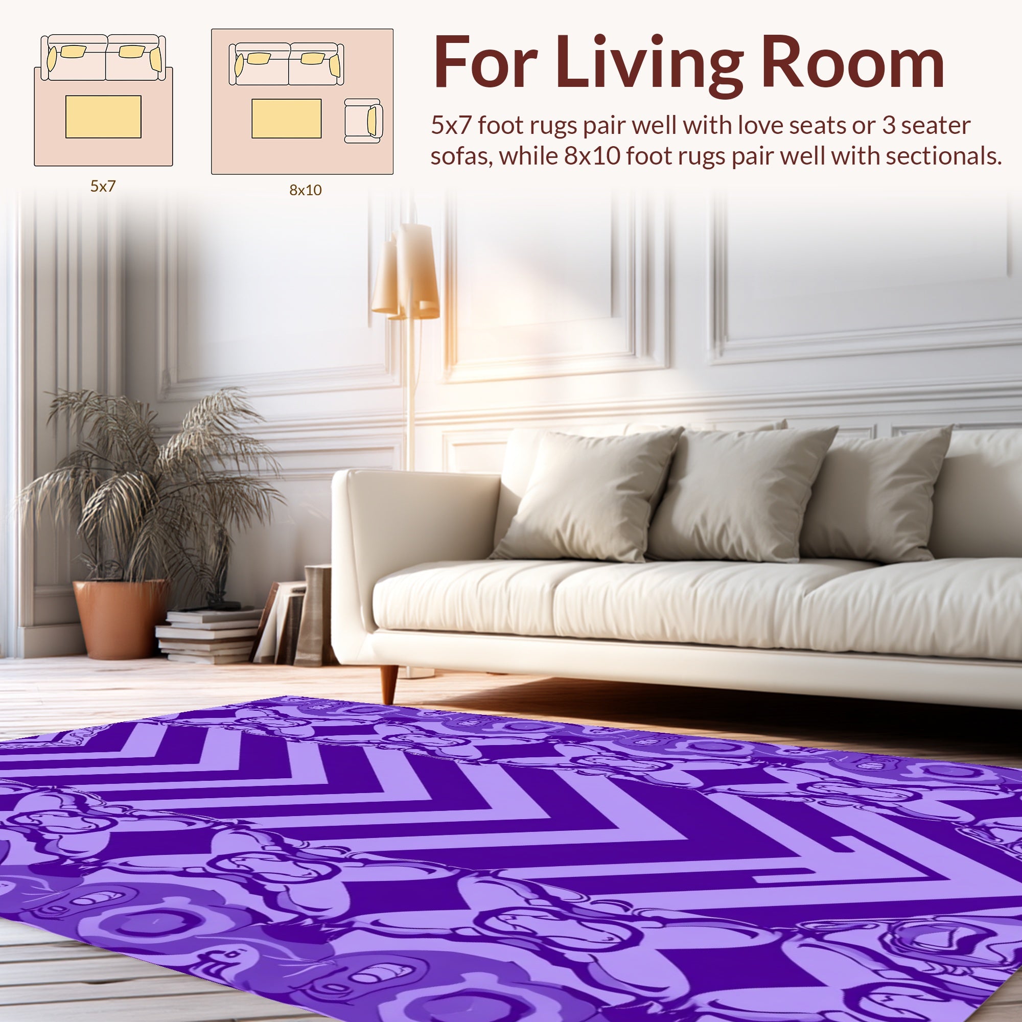 Ornate Purple Psychedelic Zigzag Design Rug