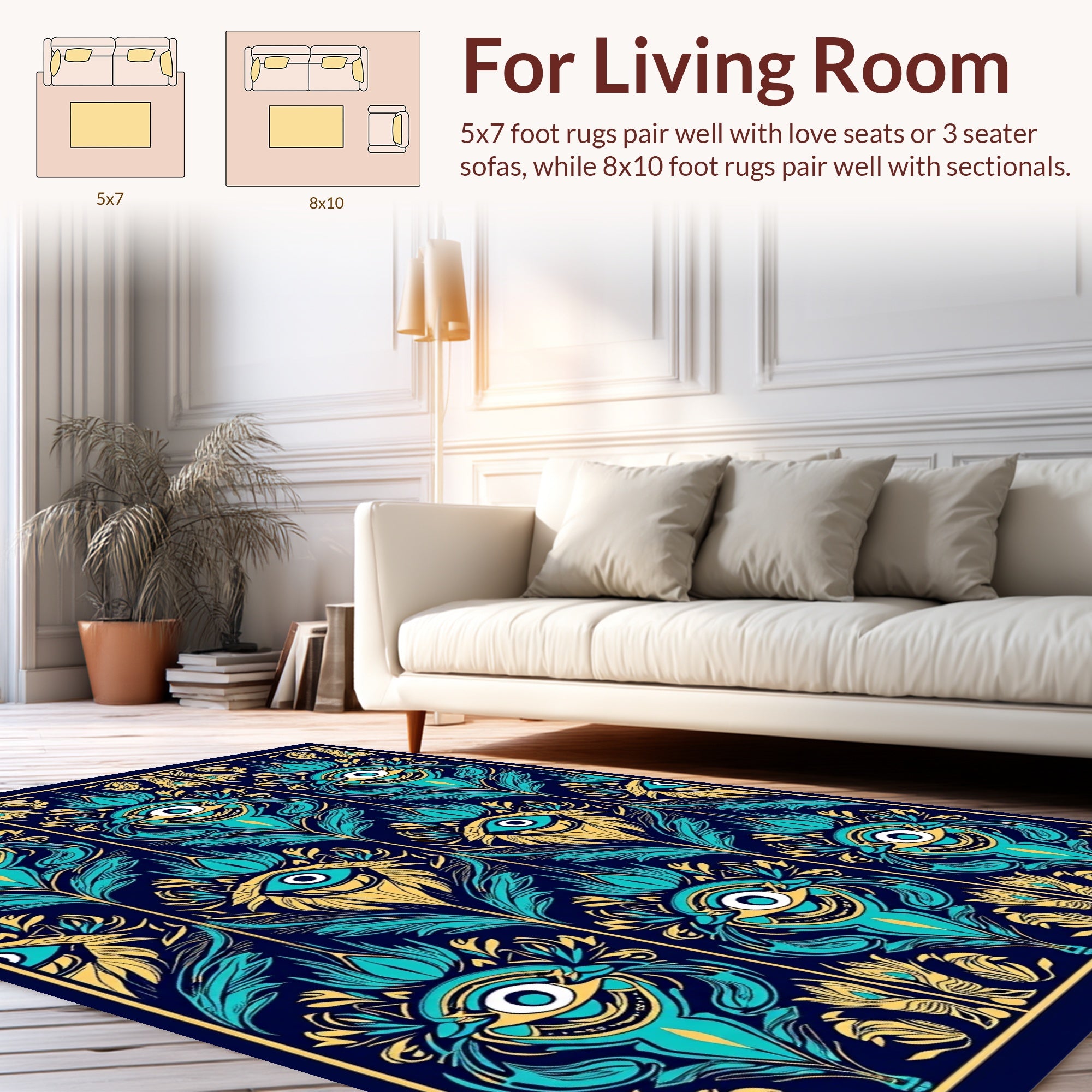 Mystic Eye Peacock Feather Pattern Rug