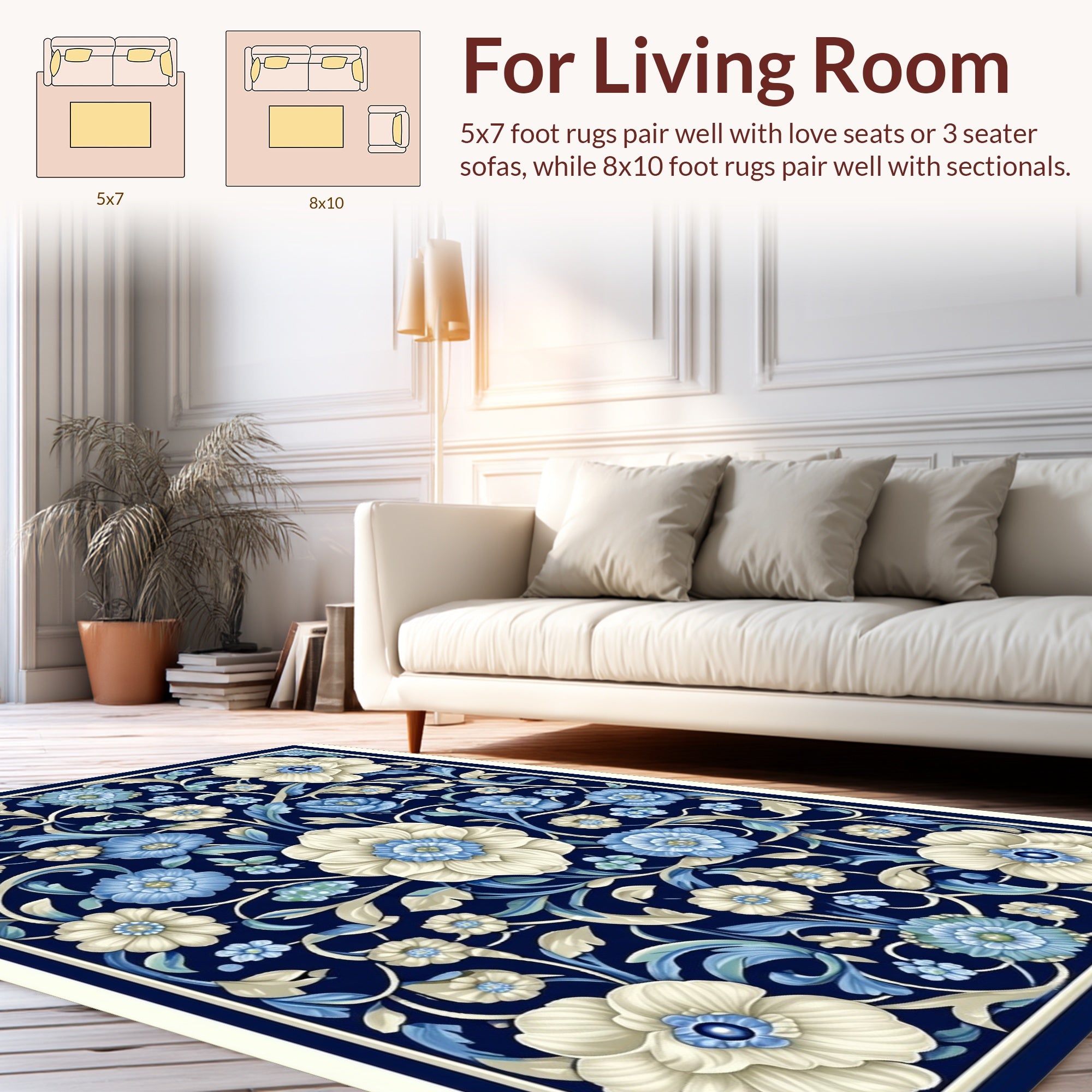 Floral Scrollwork Blue Ivory Design Rug