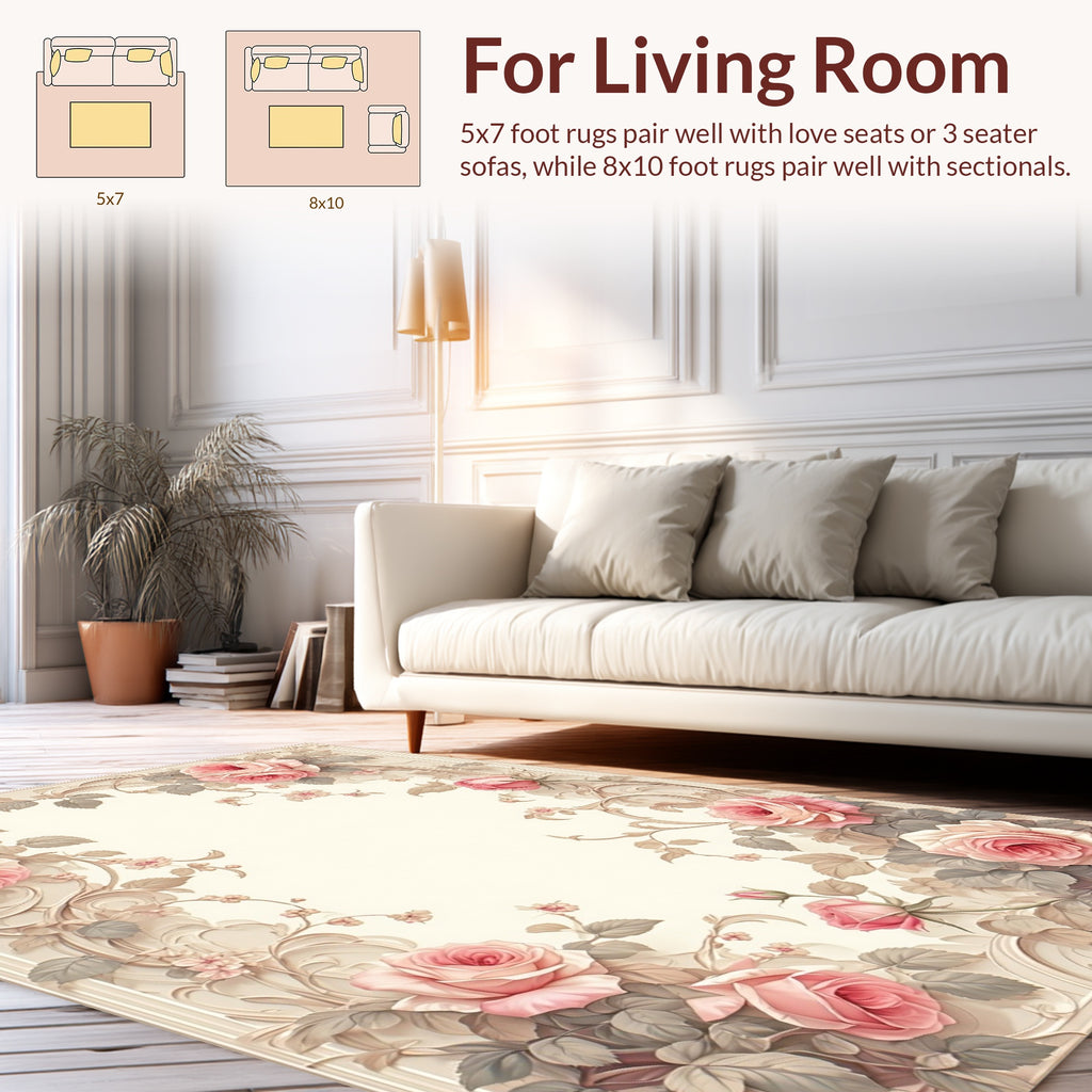 Pink Rose Floral Swirl Relief Rug