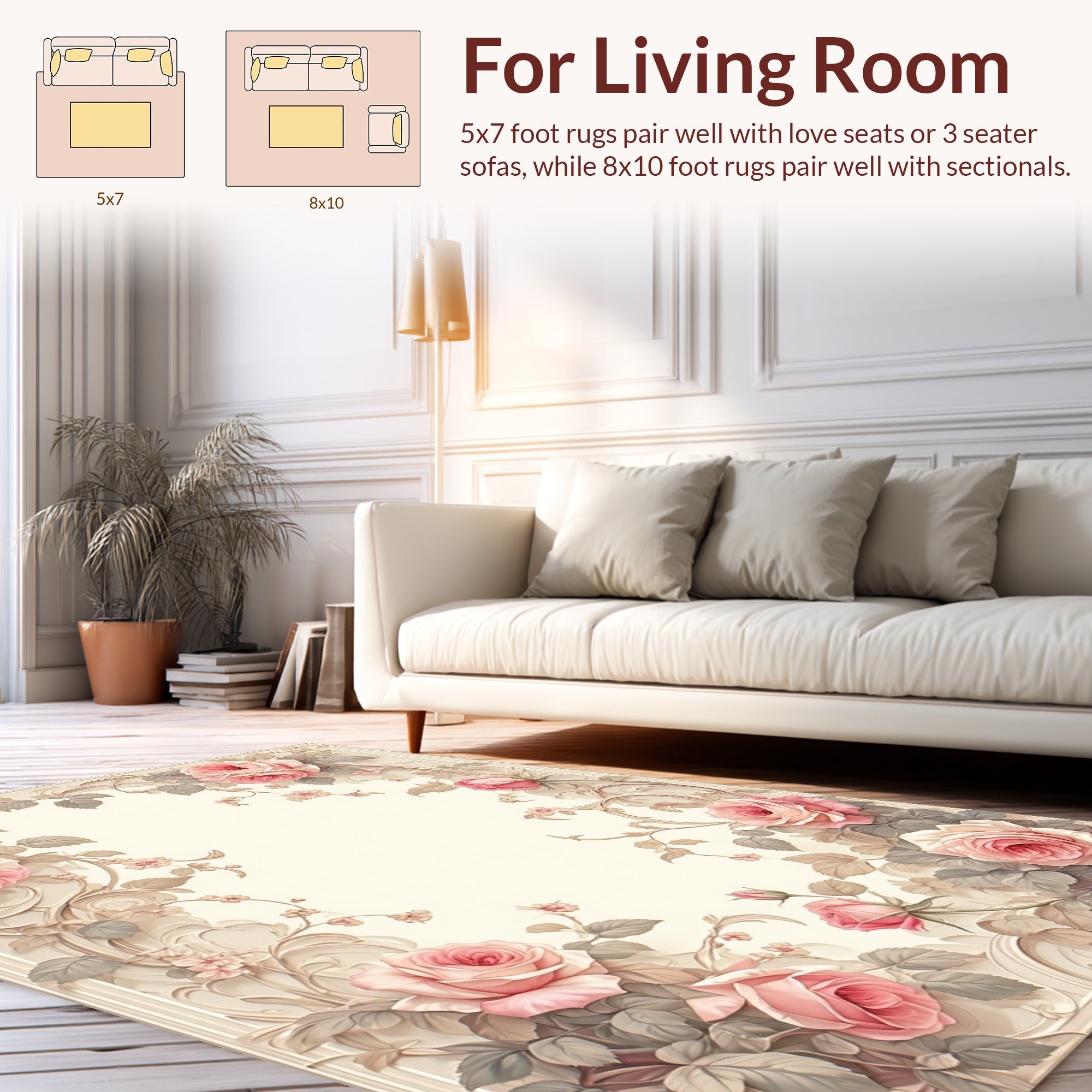 Pink Rose Floral Swirl Relief Rug