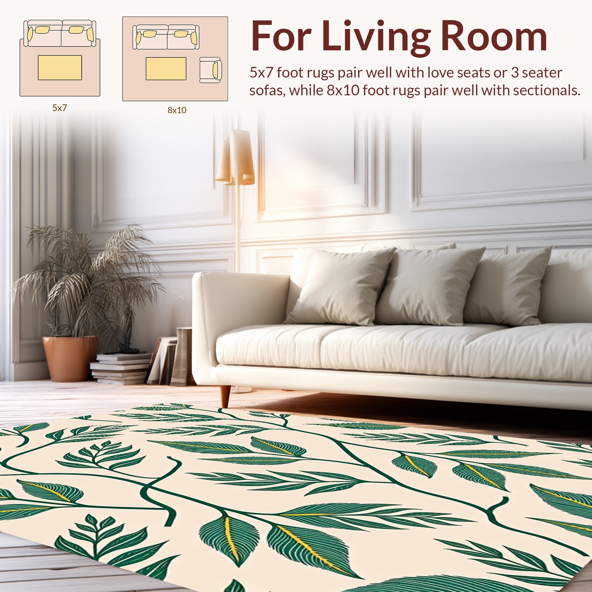 Deep Green Leafy Vine Pattern Rug