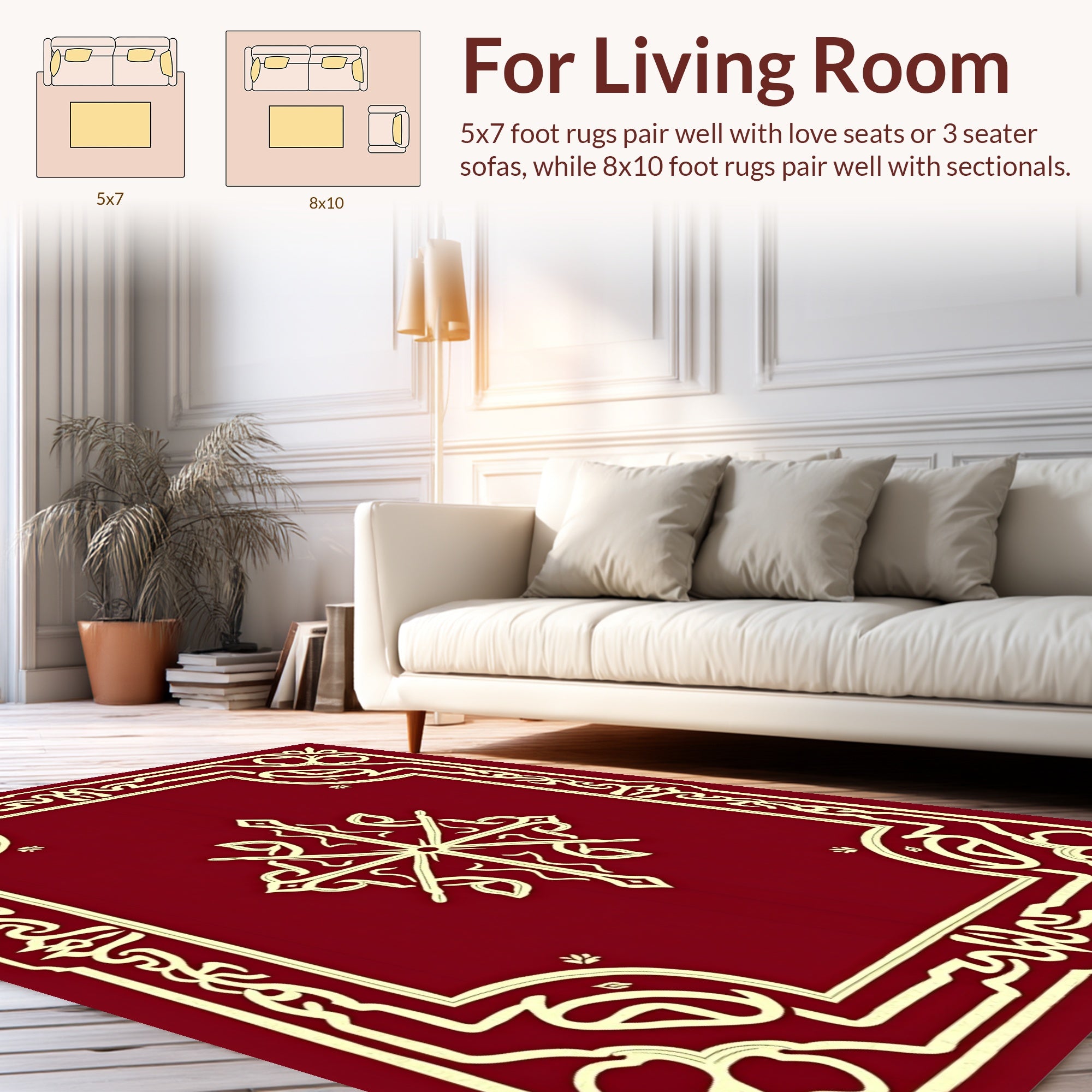 Elegant Red Cream Scroll Border Design Rug