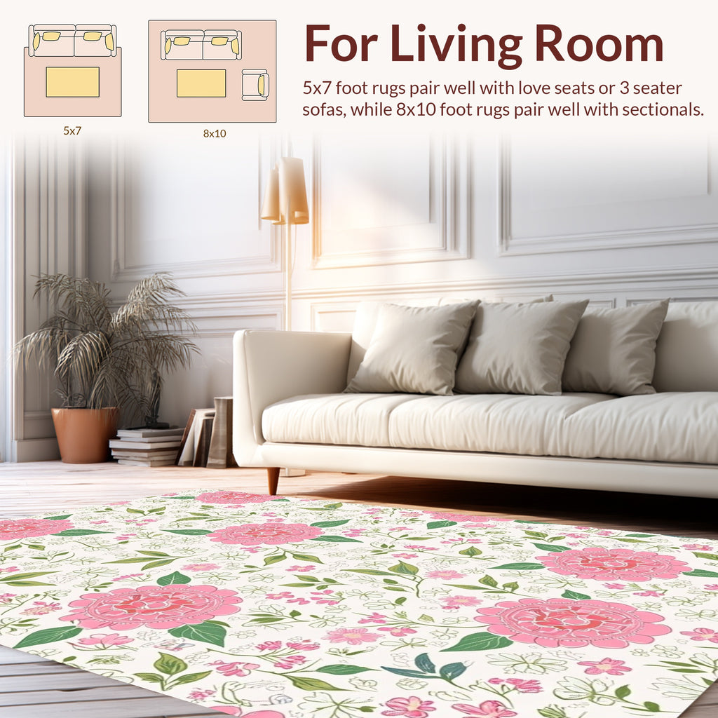 Pink Floral Garden Pattern Rug