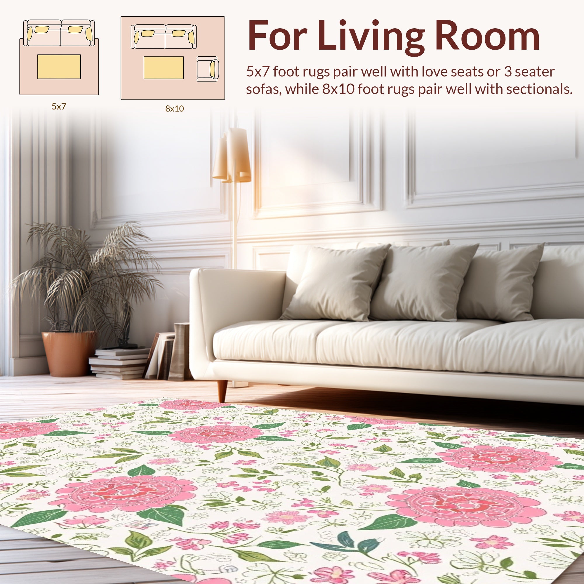 Pink Floral Garden Pattern Rug