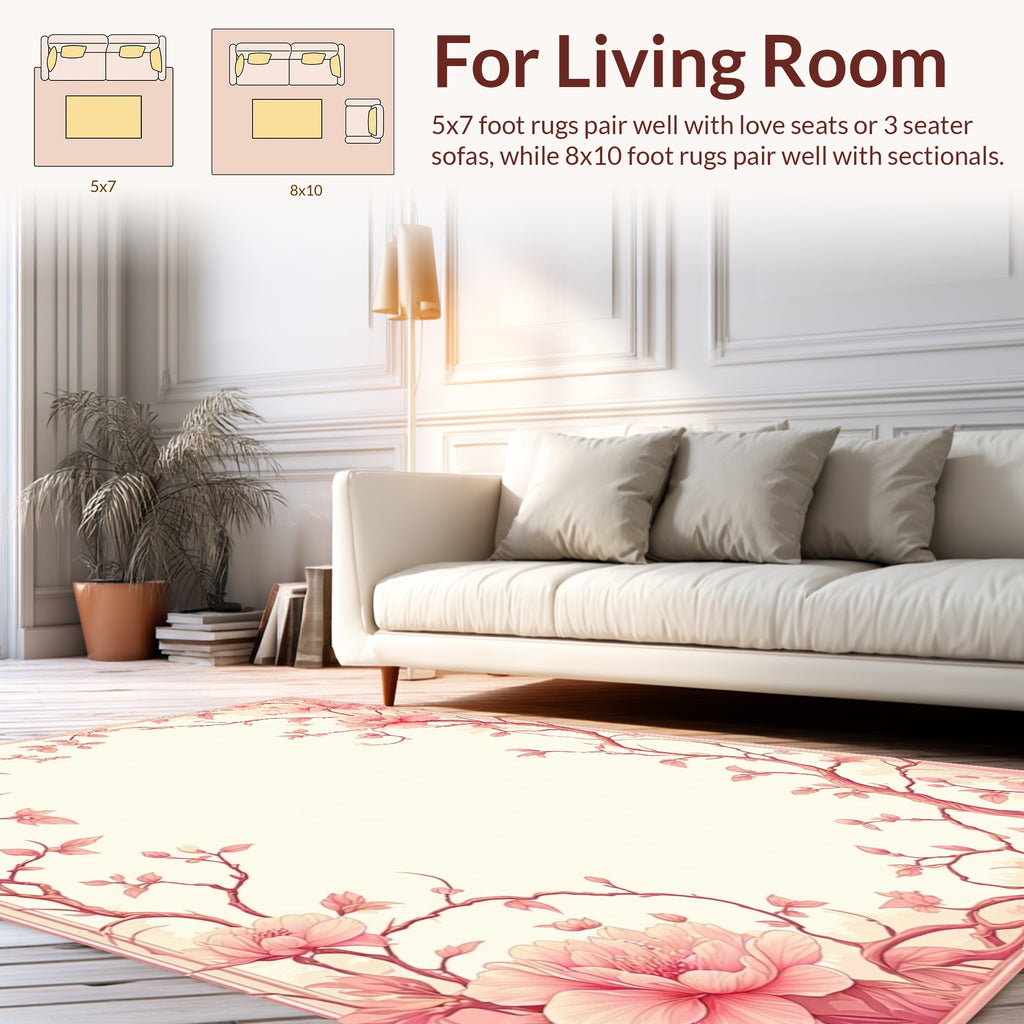 Pink Floral Branches Delightful Pattern Rug