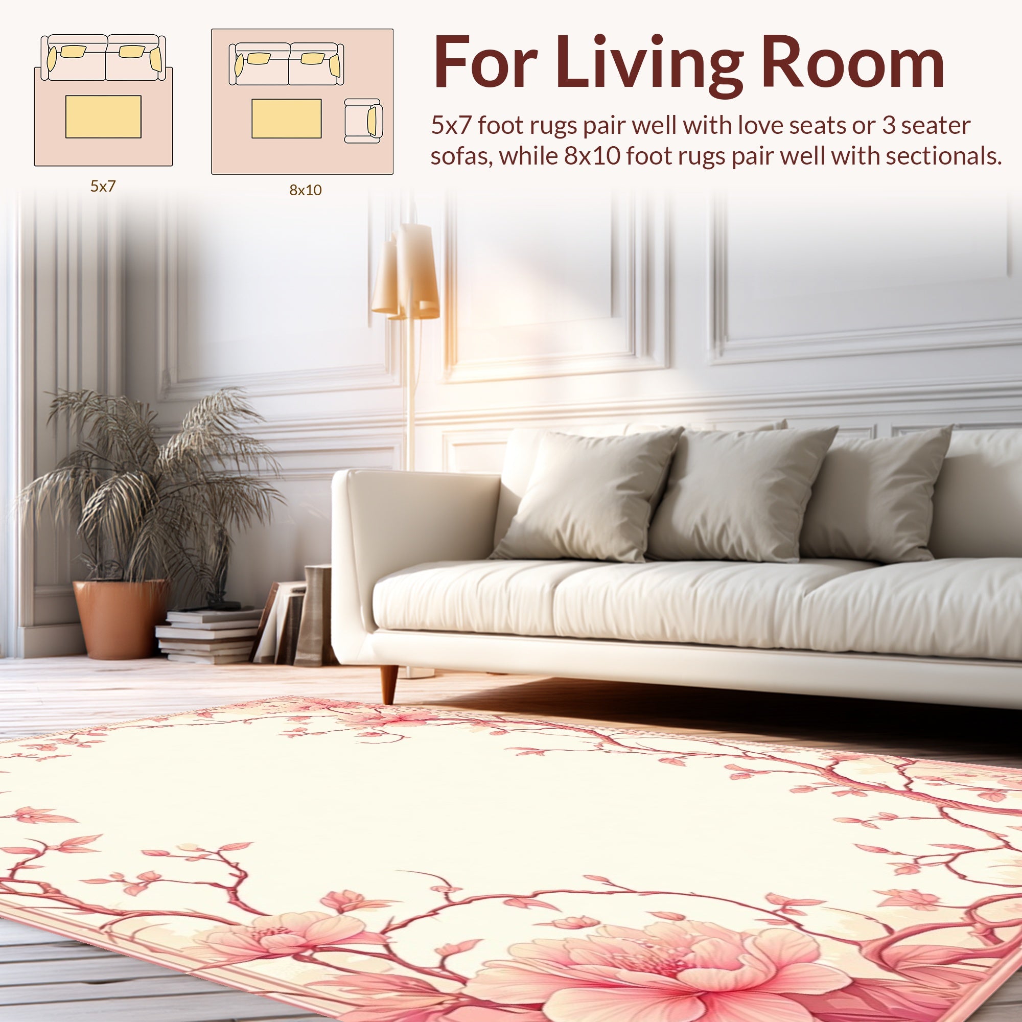 Pink Floral Branches Delightful Pattern Rug