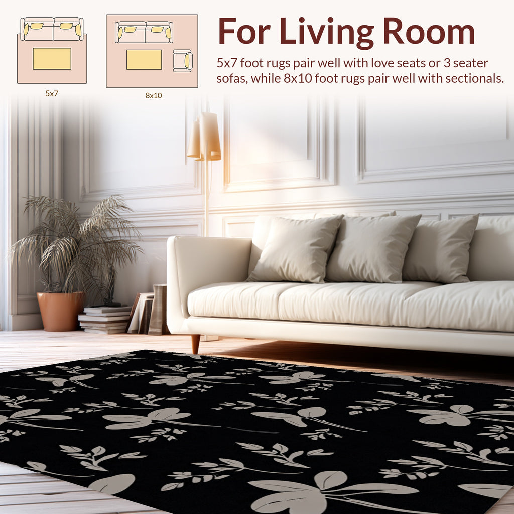 Subtle Gray Leaf Pattern Design Rug