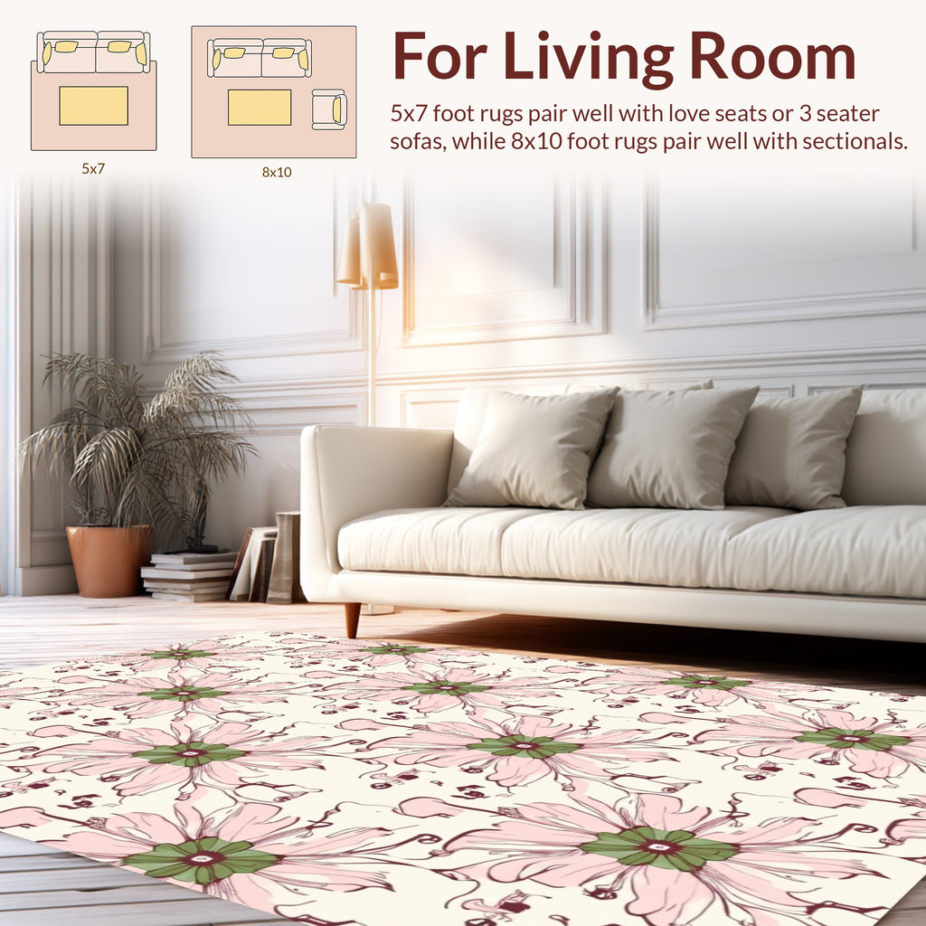 Whimsical Pink Floral Drawing Pattern Rug