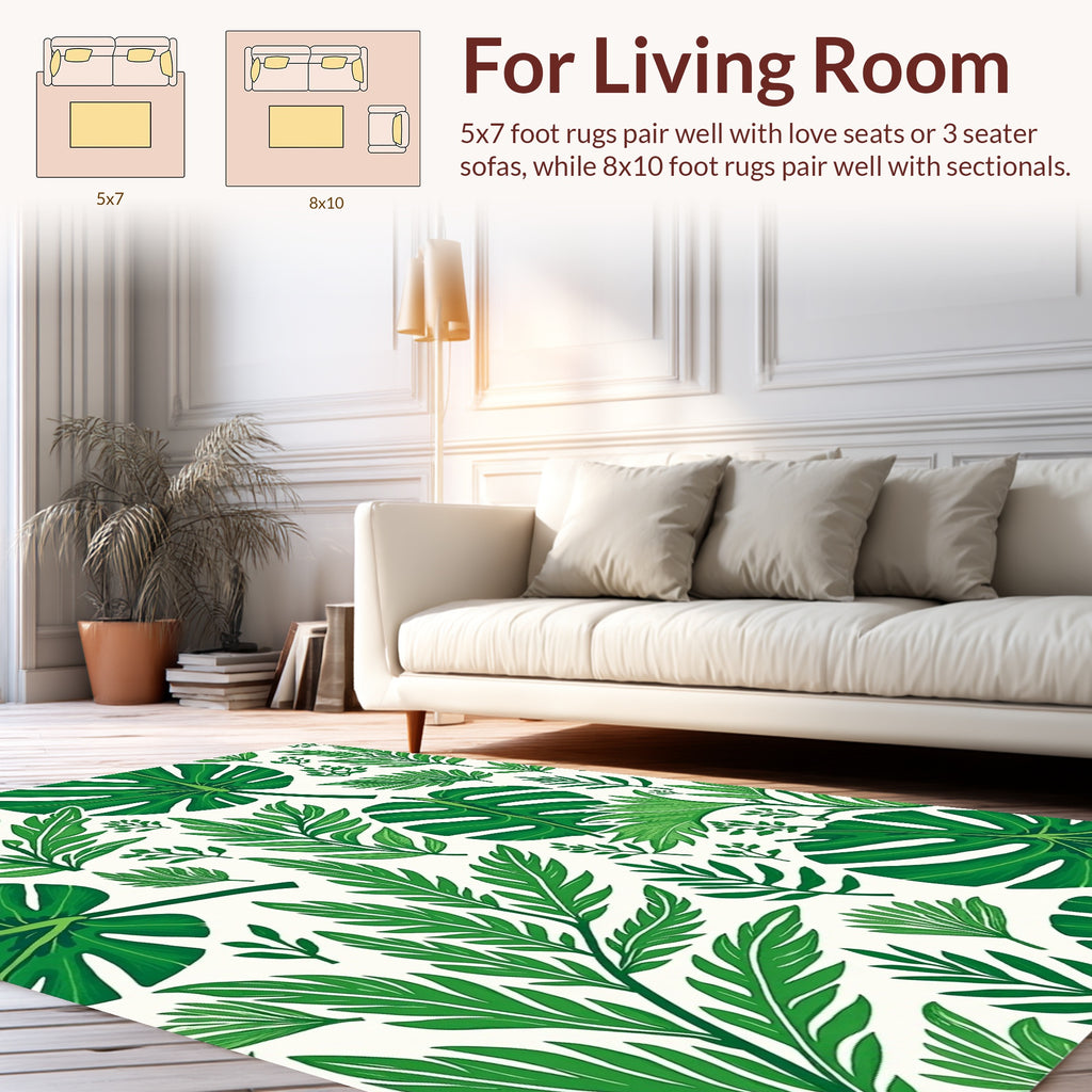 Lush Green Tropical Leaf Pattern Rug