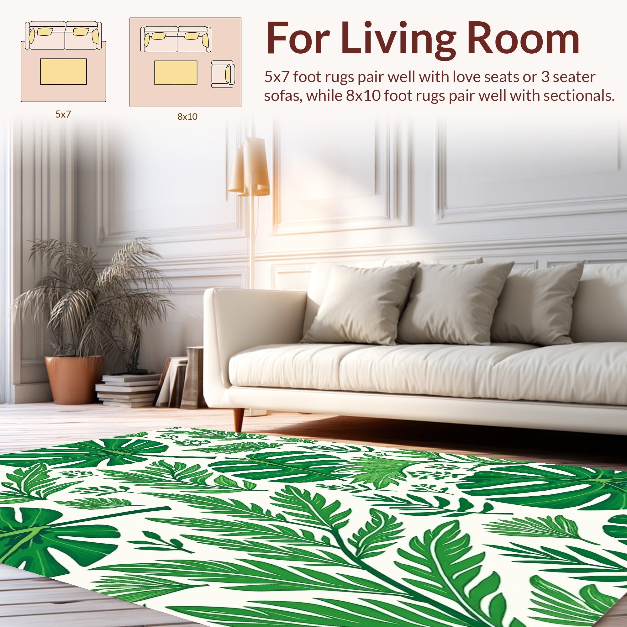 Lush Green Tropical Leaf Pattern Rug