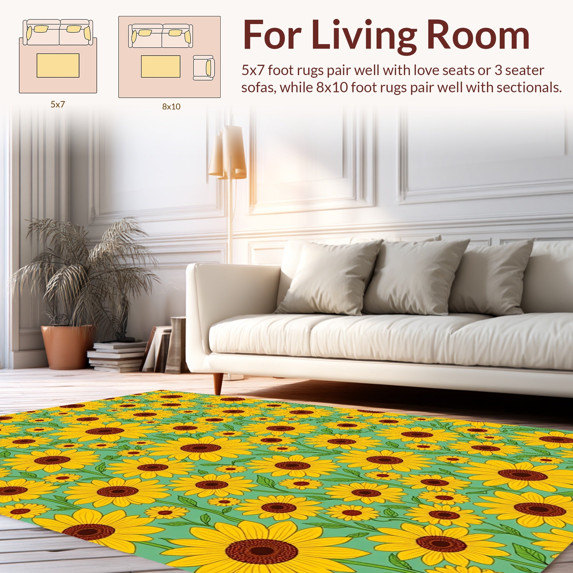 Bold Yellow Sunflower Pattern Rug