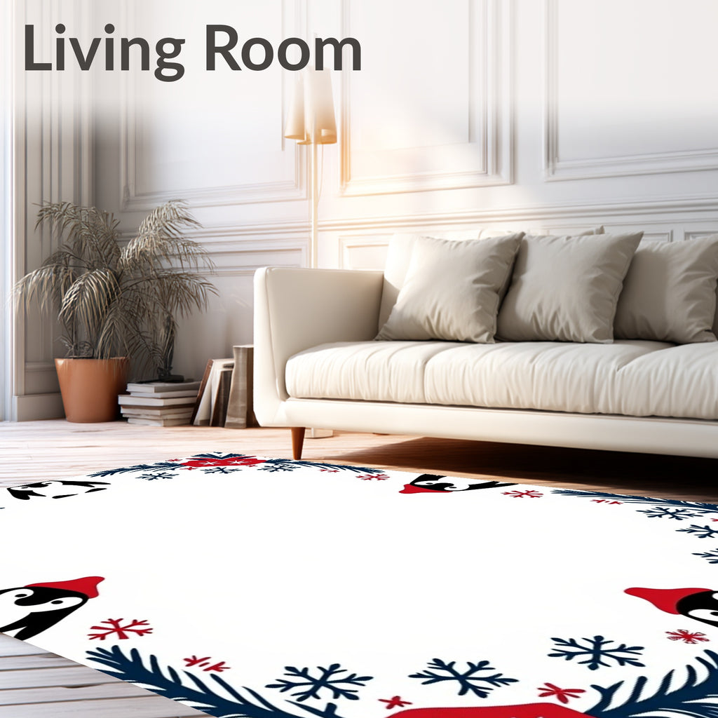 Winter Penguin Snowflake Garland Rug