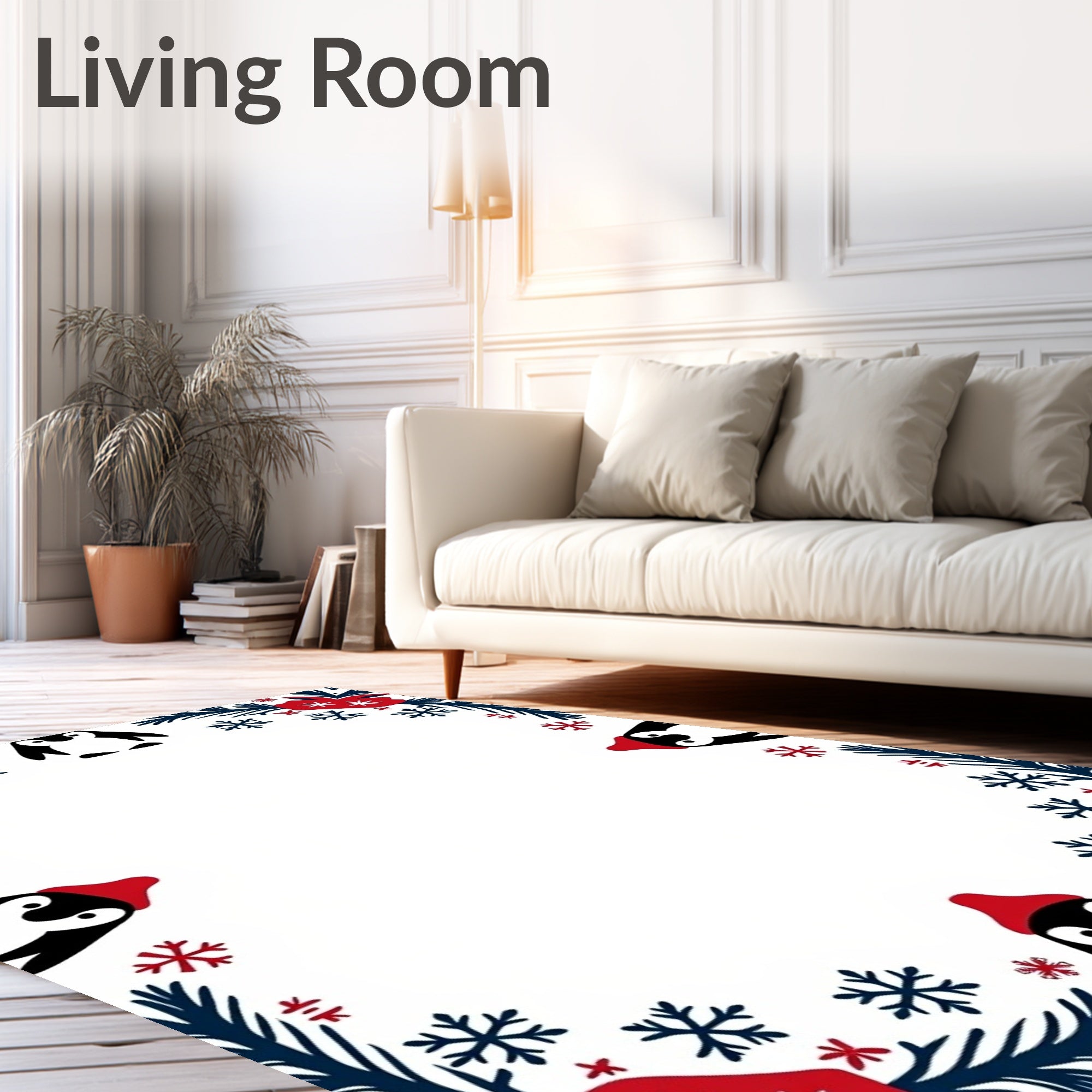 Winter Penguin Snowflake Garland Rug