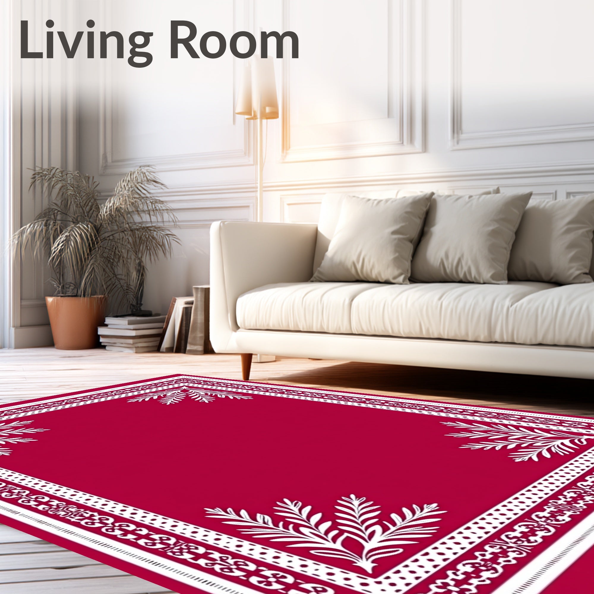 Crimson Fern Border Frame Rug
